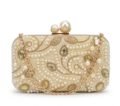 Gold Pearl & Crystal Clutch