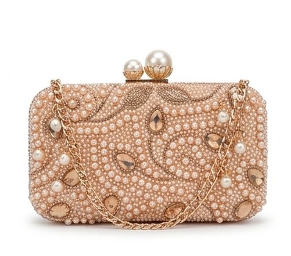 Peach Pearl & Crystal Clutch
