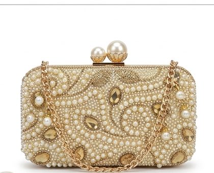 Antique Gold Pearl & Crystal Clutch