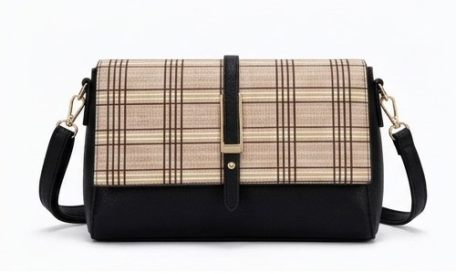 Beige Plaid Tartan Crossbody Bag