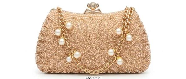 Peach Sunflower Pearl Chain Clutch