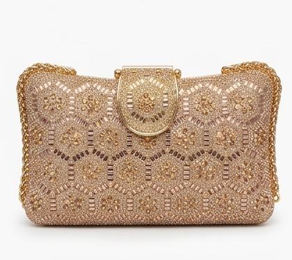 Rose Gold Crochet Beaded Box Clutch