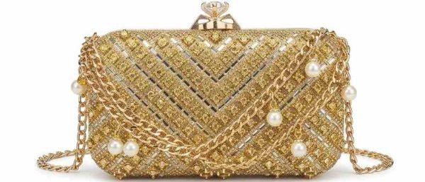 Gold Diamond Chevron Crystal Clutch