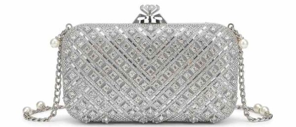 Silver Diamond Chevron Crystal Clutch