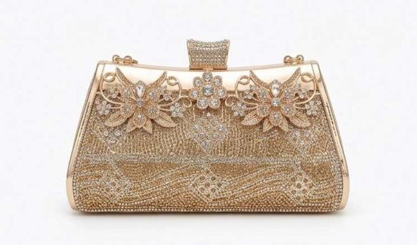 Gold Crystal Butterfly Frame Clutch