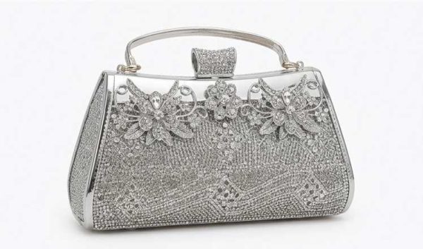 Silver Crystal Butterfly Frame Clutch
