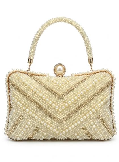 Gold Chevron Pearl Handbag
