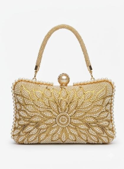 Antique Gold Sunflower Pearl Clutch