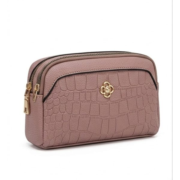Croc-Embossed Flower Clasp Pouch