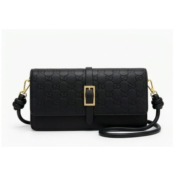 Embossed Buckle-Strap Crossbody Bag