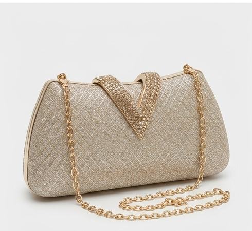 Gold Glitter V-Clasp Clutch