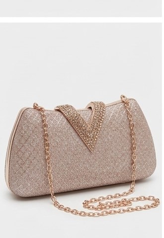 Rose Gold Glitter V-Clasp Clutch