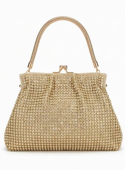 Gold Crystal Kiss-Lock Frame Bag