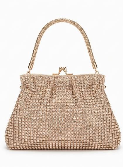 Rose Gold Crystal Kiss-Lock Frame Bag