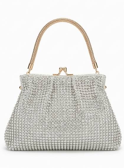 Silver Crystal Kiss-Lock Frame Bag