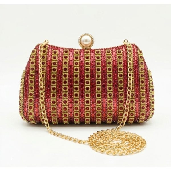 Crystal Pearl-Clasp Chain Clutch