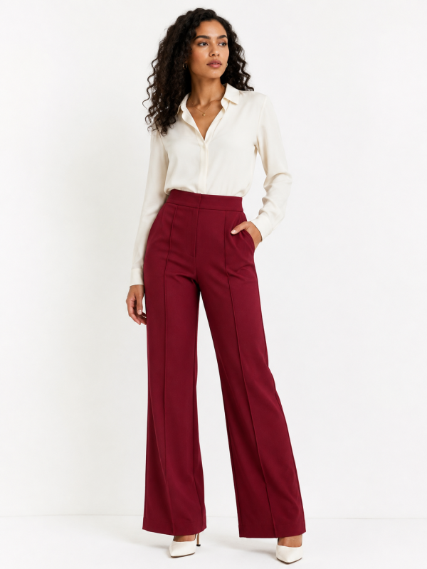 Burgundy Fishcut Flared Pants