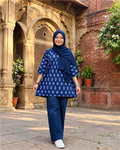 Navy Blue Paisley Print Kurti