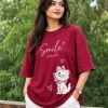 Smile Every Day Cat Print Oversized T-Shirt