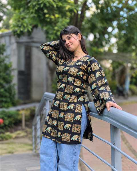 Olive Green Elephant Print Tunic Kurti