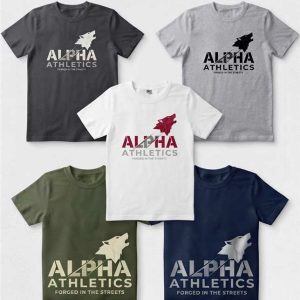 ALPHA ATHLETICS WOLF LOGO GRAPHIC T-SHIRT – 5 PIECES COMBO! 🐺 (FREE DELIVERY)