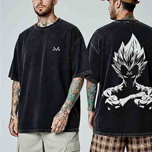 Majin Vegeta acid wash drop shoulder t-shirt - Black - SebaChat
