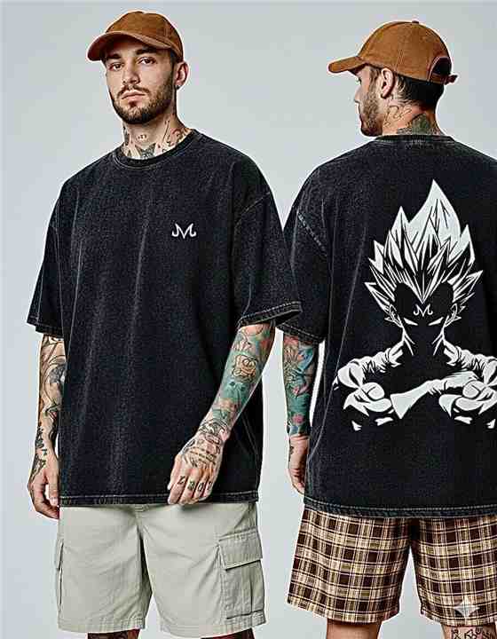Majin Vegeta acid wash drop shoulder t-shirt - Black - SebaChat