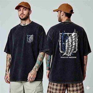 Wings of Freedom acid wash drop shoulder t-shirt - Black - SebaChat
