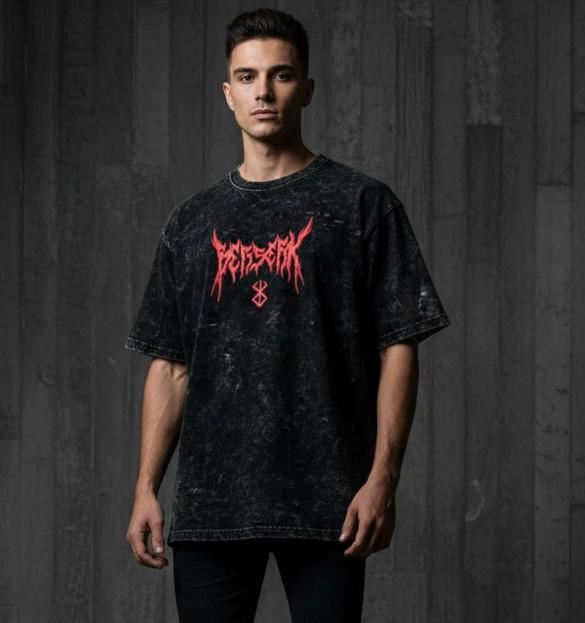 Berserk Metal acid wash drop shoulder t-shirt - Black - SebaChat