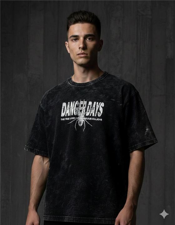 Danger Days Spider acid wash drop shoulder t-shirt - Black - SebaChat