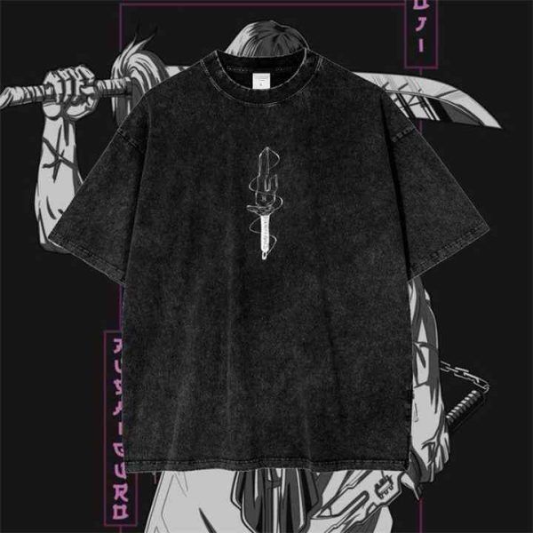 Katana Snake acid wash drop shoulder t-shirt - Black - SebaChat