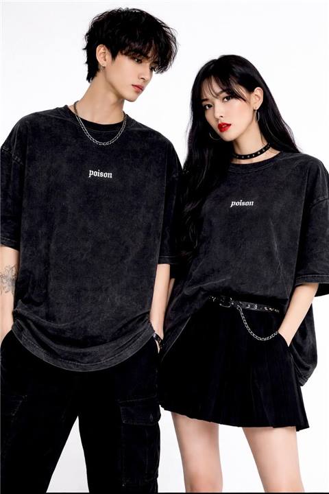 Poison Minimal acid wash drop shoulder t-shirt - Black - SebaChat