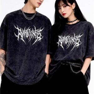 Ruthlessness Gothic Acid Wash Drop Shoulder T-Shirt