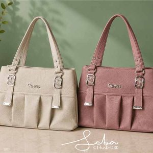 Pleated Buckle-Strap Tote Bag - Cream & Dusty Pink