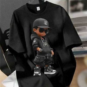 Cap Boy Cartoon T-Shirt - Black - SebaChat