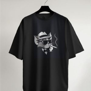 Cool Cat Face Graphic T-Shirt - Black - SebaChat