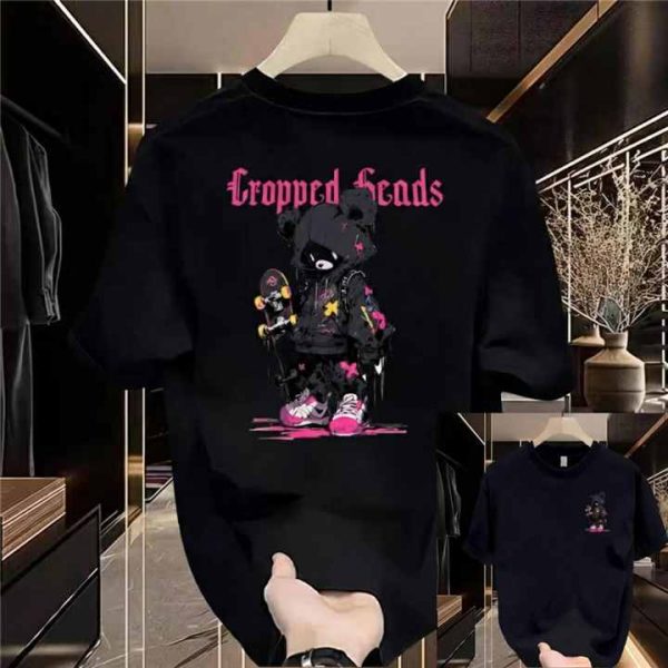 Skater Bear Back Print T-Shirt - Black - SebaChat