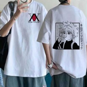 Killua Anime Back Print T-Shirt - White - SebaChat