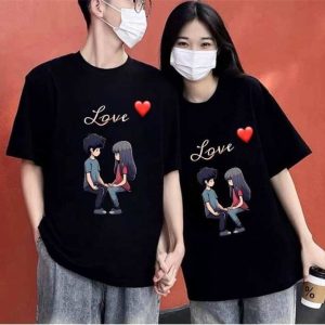 Love Couple Graphic T-Shirt - Black - SebaChat