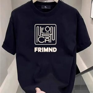 Neon Cat Line Art T-Shirt - Black - SebaChat