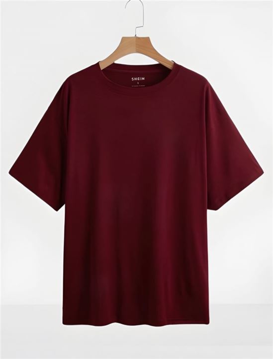 Plain Basic Round Neck T-Shirt - Maroon - SebaChat
