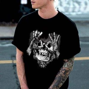 Skull Hands Graphic T-Shirt - Black - SebaChat