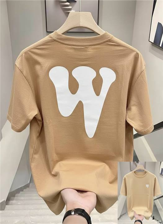 W Drip Back Print T-Shirt - Beige - SebaChat