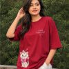Smile Every Day Cat Print Oversized T-Shirt