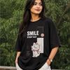 Smile Every Day Cat Print Oversized T-Shirt