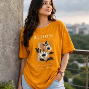 Dreams Blossom Beaded Sunflower Oversized T-Shirt