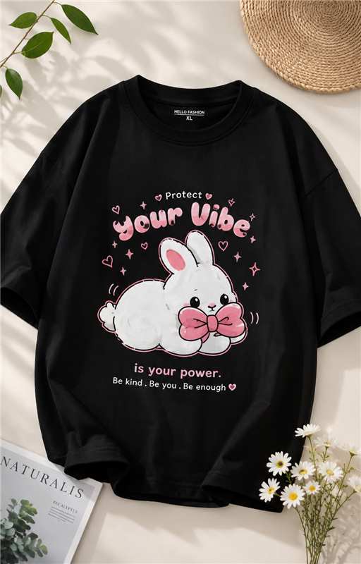 Protect Your Vibe Bunny Print Oversized T-Shirt