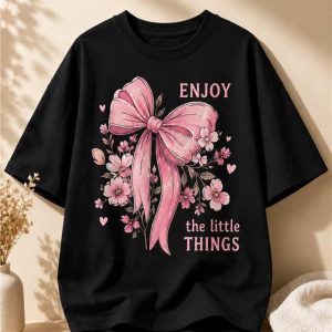Enjoy The Little Things Bow Print Oversized T-Shirt