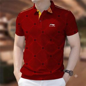 Diamond Dot Print Polo Shirt for Men (Red, Camel, Steel Blue)