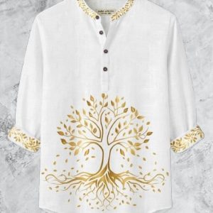 Golden Tree of Life Print Katua for Men - White - SebaChat